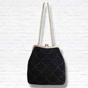 Vintage Style By Du Val Black Beaded Evening Bag